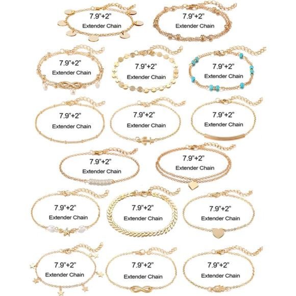 16Pcs Ankle Bracelets for Women Girls Gold Silver Two Style Chain Beach Anklet - Picture 5 of 7